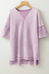 Mineral Wash Drop Shoulder Round Neck T-Shirt - Trendsi - Flyclothing LLC