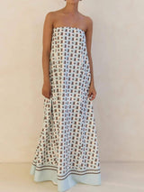 Smocked Printed Tube Maxi Dress - Trendsi - Flyclothing LLC