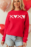 Valentine’s Day XOXO Round Neck Drop Shoulder Sweatshirt - Trendsi