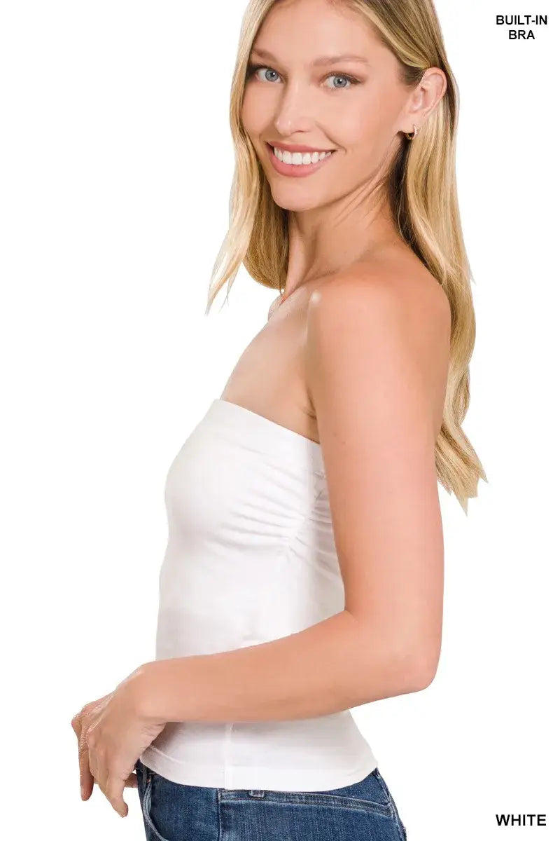 Zenana Cotton Tube Built-in Bra Top - Trendsi - Flyclothing LLC