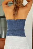 Bow Smocked Back Denim Tube - Trendsi