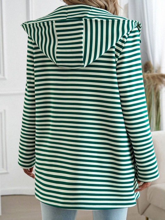 Devine Striped Long Sleeve Hooded Outerwear - Trendsi