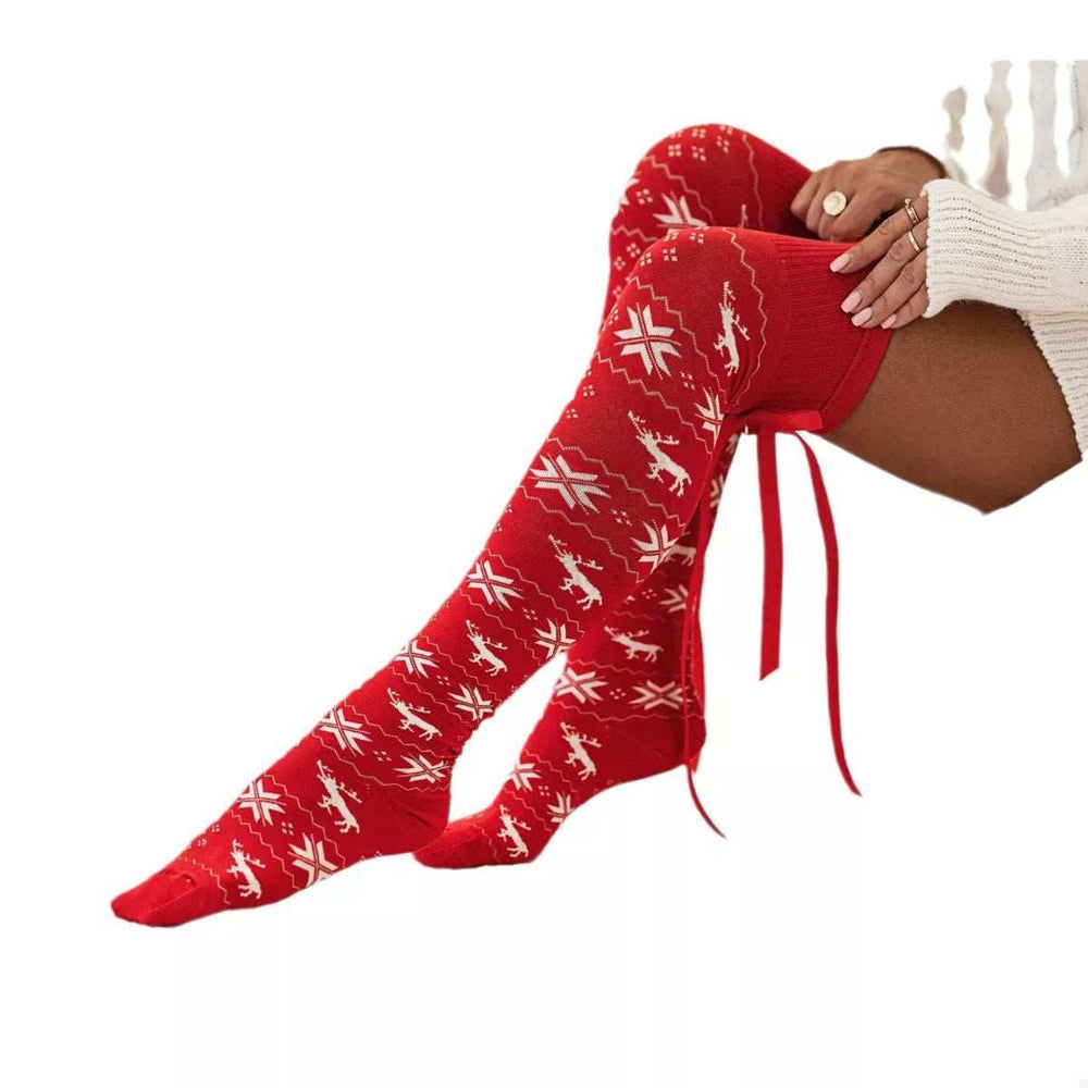 Christmas Bow Knee-High Socks - Trendsi - Flyclothing LLC