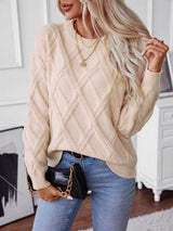 Geometric Round Neck Long Sleeve Sweater - Trendsi - Flyclothing LLC