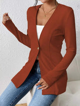One Button Long Sleeve Blazer - Trendsi - Flyclothing LLC