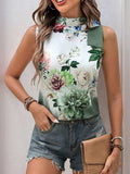 Tied Flower Printed Mock Neck Top - Trendsi - Flyclothing LLC
