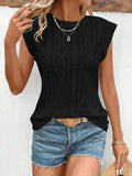 Openwork Round Neck Cap Sleeve Top - Trendsi - Flyclothing LLC