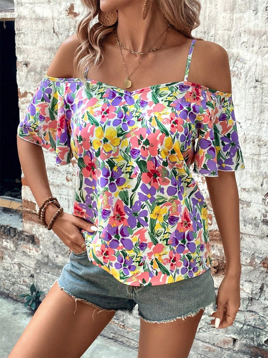 Floral Half Sleeve Blouse - Trendsi