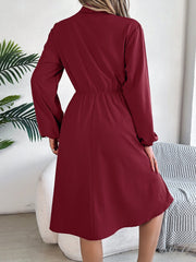 Collared Neck Long Sleeve Dress with Pockets - Trendsi