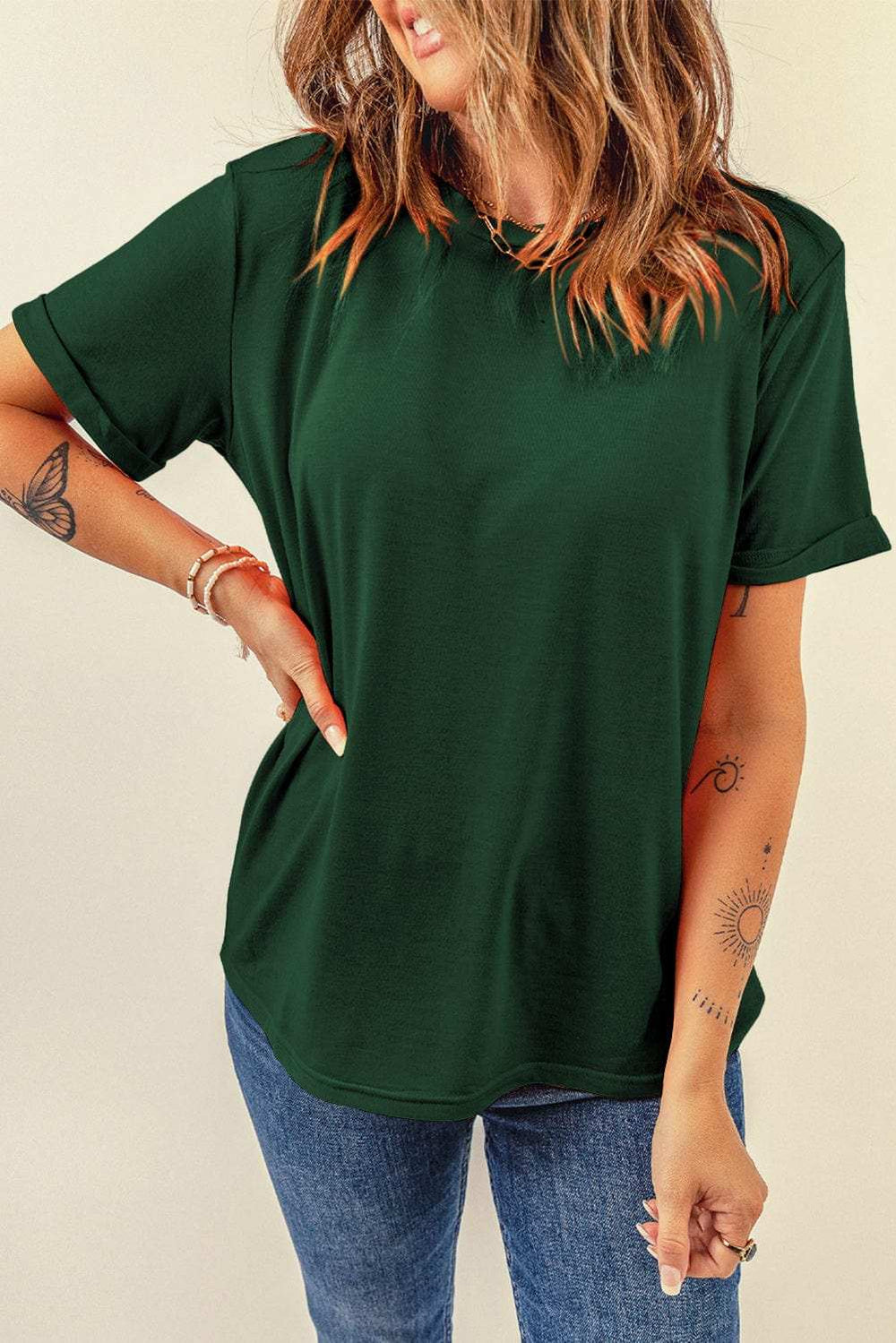 Round Neck Short Sleeve T-Shirt - Trendsi - Flyclothing LLC