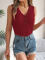Openwork V-Neck Knit Vest - Trendsi