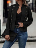 Decorative Button Open Front Long Sleeve Jacket - Trendsi - Flyclothing LLC