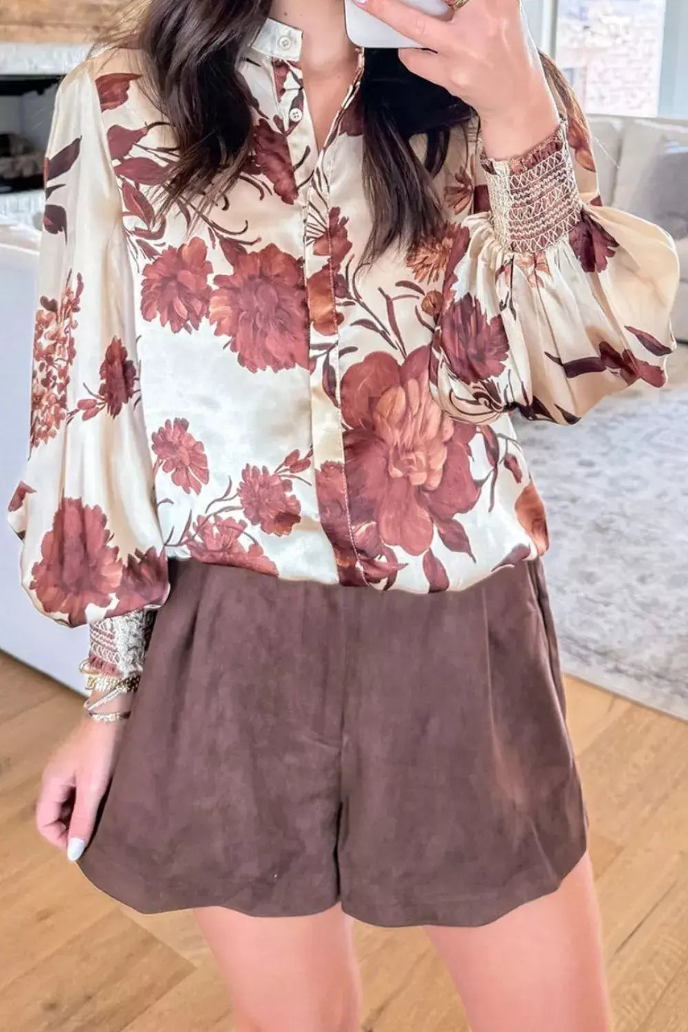 Floral Print Long Sleeve Shirt - Trendsi - Flyclothing LLC