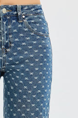 RISEN High Rise Wide Leg Bow Embroidered Jeans - Trendsi - Flyclothing LLC