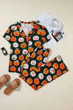 Pumpkin Printed Short Sleeve Top and Pants Lounge Set - Trendsi - Flyclothing LLC