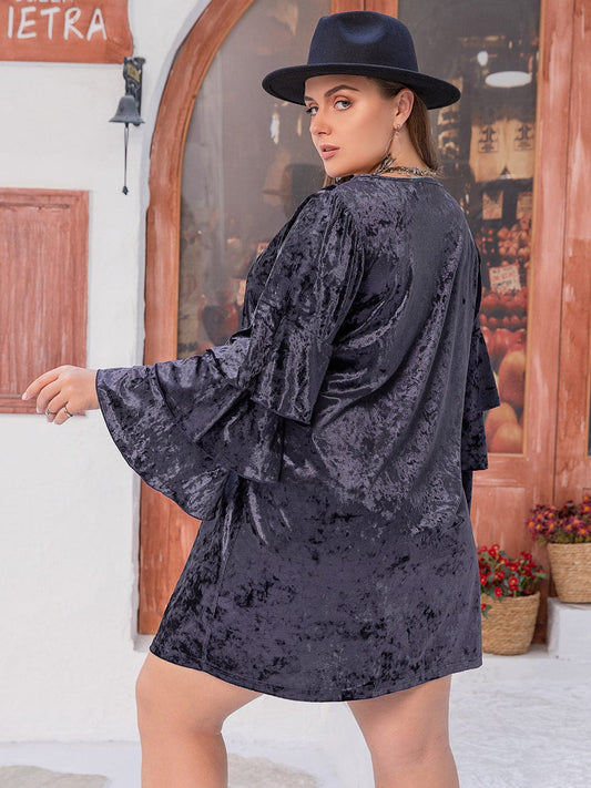 Plus Size Round Neck Flounce Sleeve Mini Dress - Trendsi