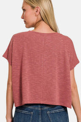 Zenana V-Neck Short Sleeve Crop T-Shirt - Trendsi - Flyclothing LLC