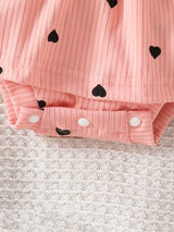 Children's Heart Print Ruffle Trim Bodysuit Dress with Headband - Trendsi - Flyclothing LLC