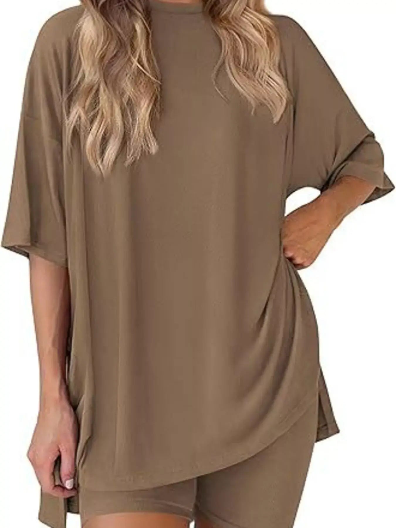 Full Size Half Sleeve T-Shirt and Shorts Set Plus Size - Trendsi - Flyclothing LLC
