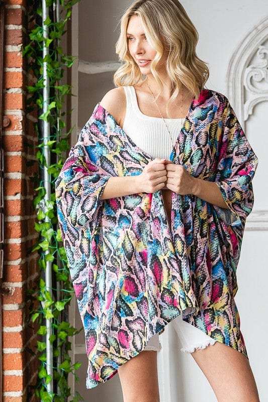 Heimish Full Size Multi Color Snake Open Cardigan Plus Size - Trendsi - Flyclothing LLC