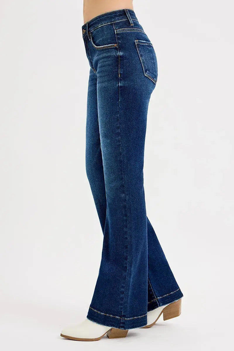 RISEN Full SIze Tummy Control Mid Rise Flare Jeans Plus SIze - Trendsi - Flyclothing LLC
