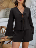 Devine Double Tied V-Neck Top and Shorts Set - Trendsi - Flyclothing LLC