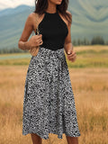 Leopard Halter Neck Midi Dress - Trendsi