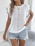 Openwork Round Neck Cap Sleeve Knit Top - Trendsi - Flyclothing LLC