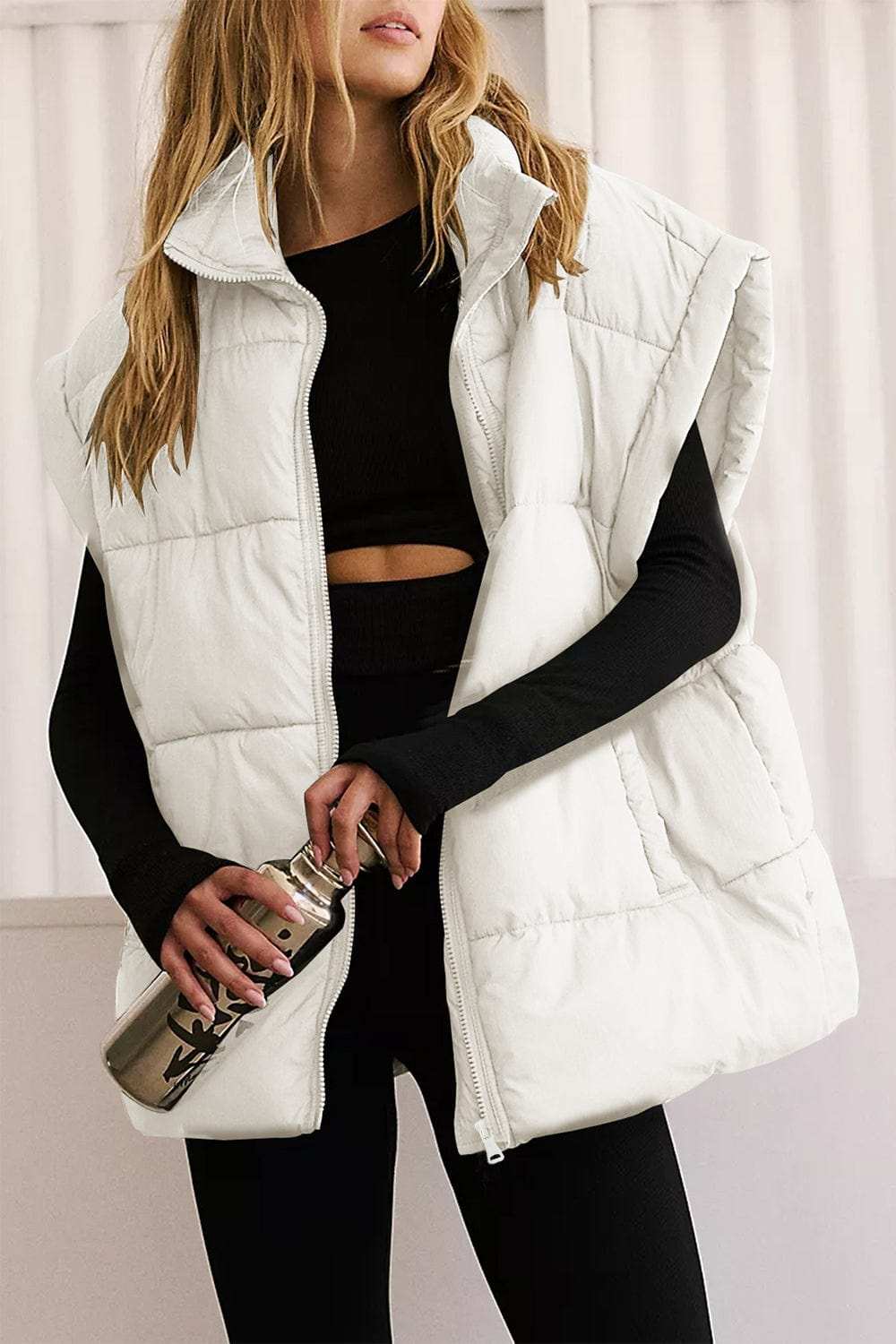 Zip Up Puffer Vest Coat with Pockets - Trendsi - Flyclothing LLC