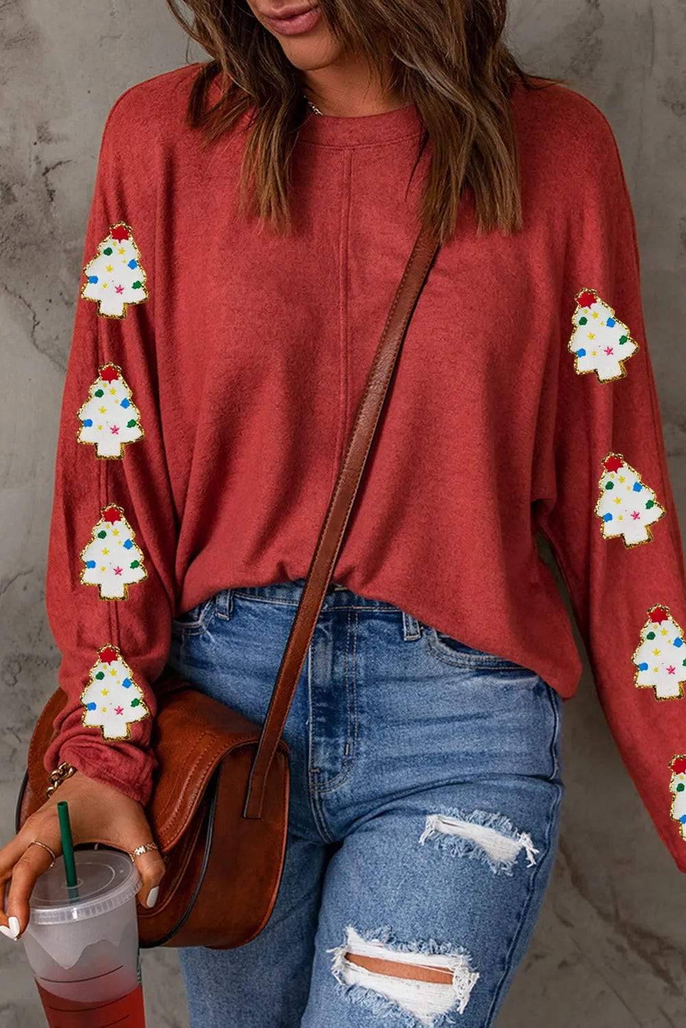 Christmas Tree Round Neck Long Sleeve Top - Trendsi - Flyclothing LLC