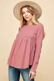 Lime 'N' Chili Waffle Knit Babydoll Top with Left Pocket Detail - Trendsi