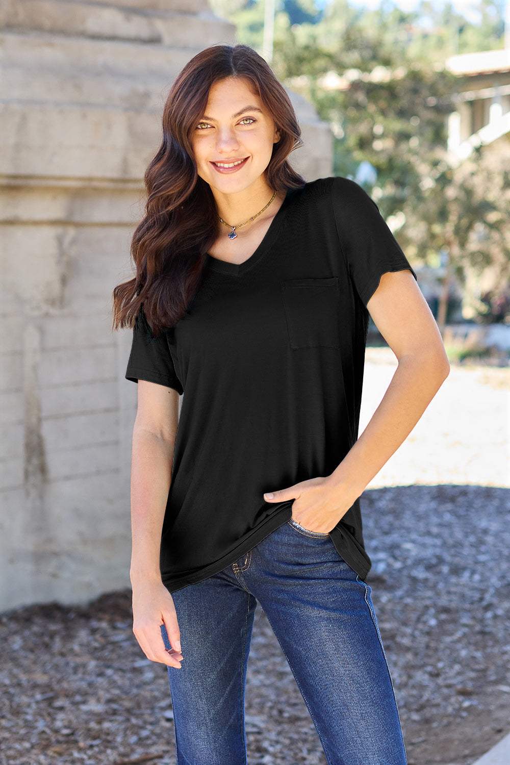 Basic Bae Bamboo Full Size V-Neck Short Sleeve T-Shirt - Trendsi - Flyclothing LLC