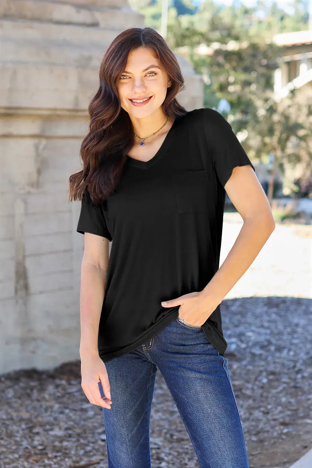 Basic Bae Bamboo Full Size V-Neck Short Sleeve T-Shirt - ShopBasicbae - Flyclothing LLC