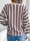 Striped Lace-Up Long Sleeve Sweater - Trendsi