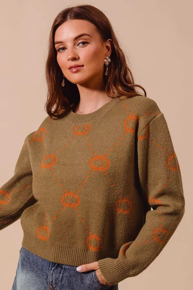 SO ME Pumpkin Rhombus Halloween Thanksgiving Sweater - Trendsi - Flyclothing LLC