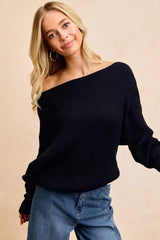 BiBi Waffle Knit Off Shoulder Top - Trendsi - Flyclothing LLC