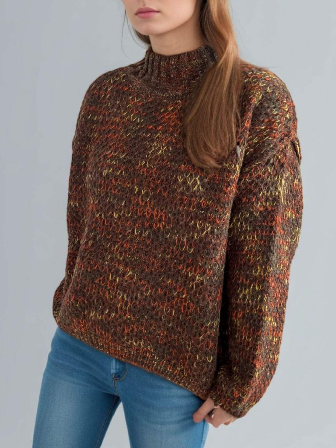 Heathered Turtleneck Dropped Shoulder Sweater - Trendsi - Flyclothing LLC