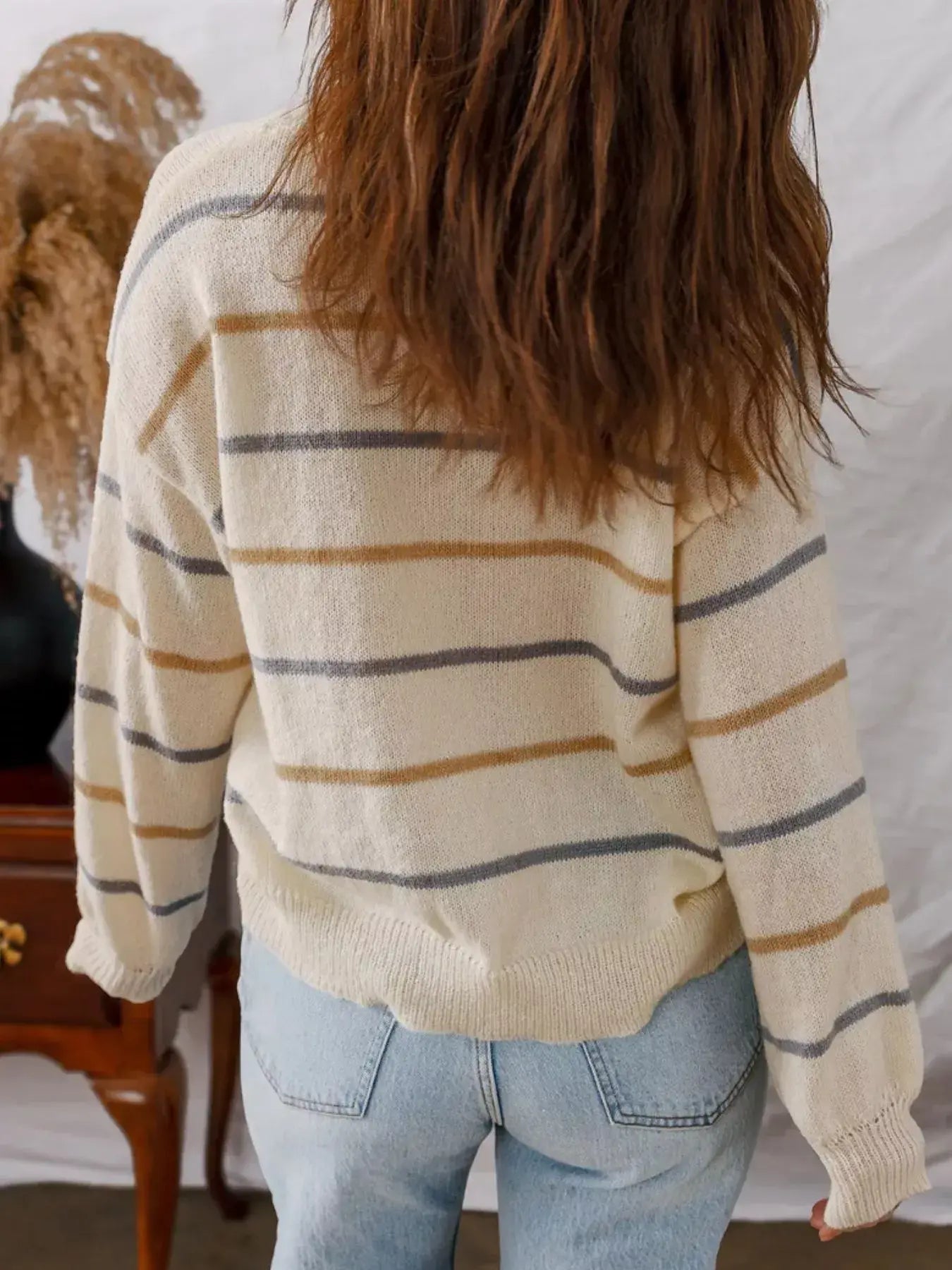 Striped Knit Round Neck Sweater - Trendsi - Flyclothing LLC