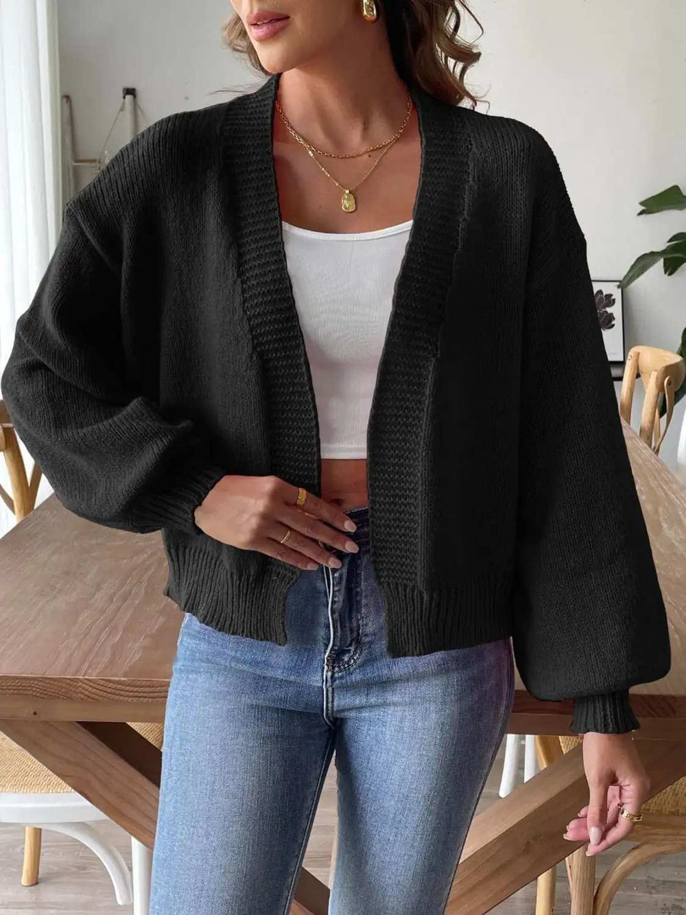 Open Front Long Sleeve Cardigan - Trendsi - Flyclothing LLC