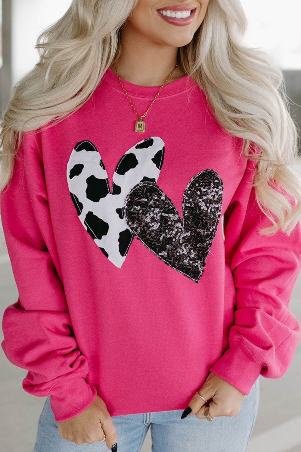 Heart Patch Long Sleeve Sweatshirt - Trendsi