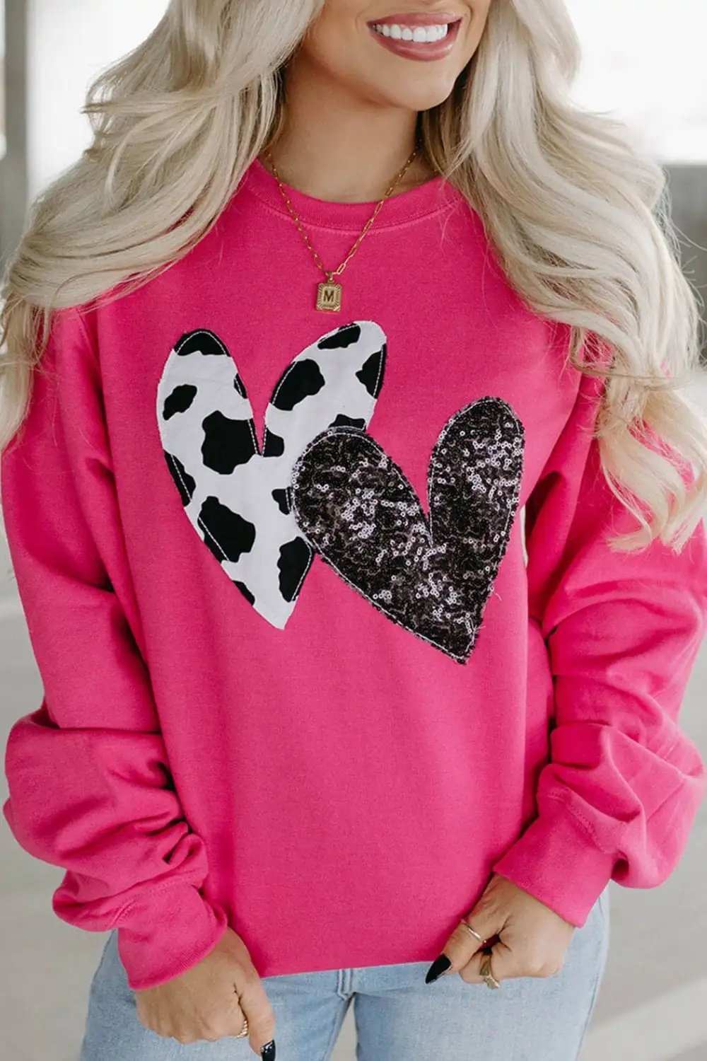 Heart Patch Long Sleeve Sweatshirt - Trendsi - Flyclothing LLC