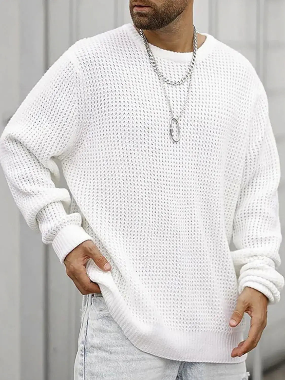 Men's Full Size Round Neck Long Sleeve Sweater Plus Size - Trendsi - Flyclothing LLC
