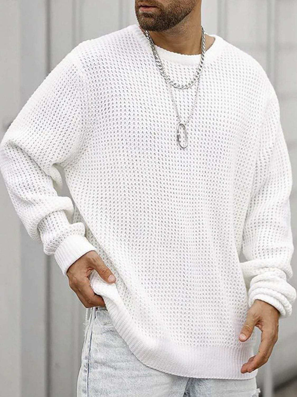Men's Full Size Round Neck Long Sleeve Sweater Plus Size - Trendsi - Flyclothing LLC