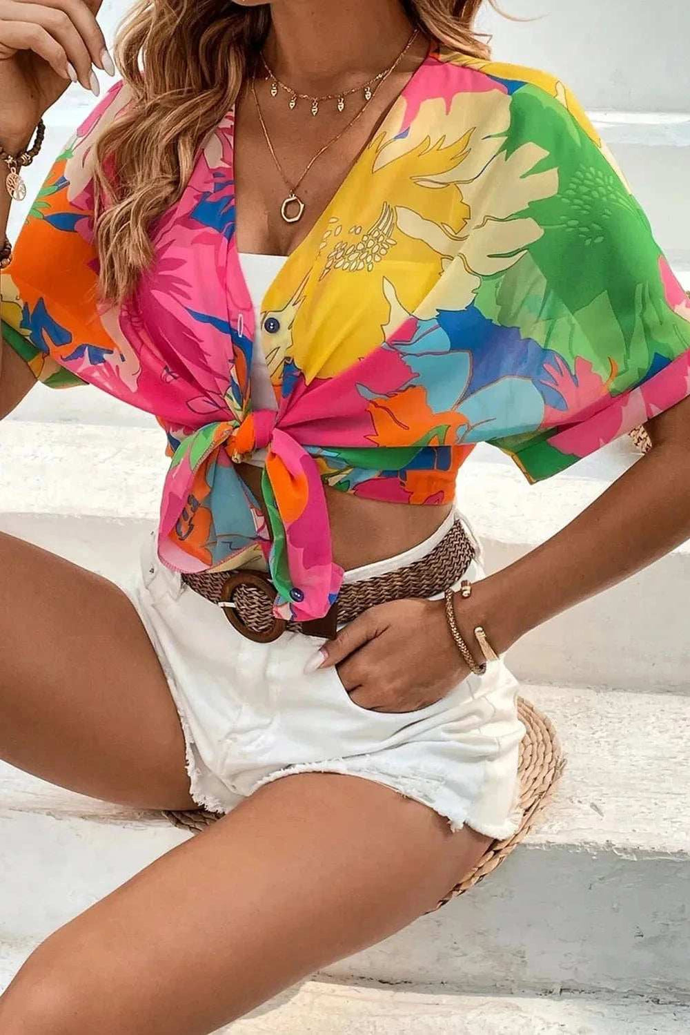 Printed Button Up Half Sleeve Shirt - Trendsi - Flyclothing LLC