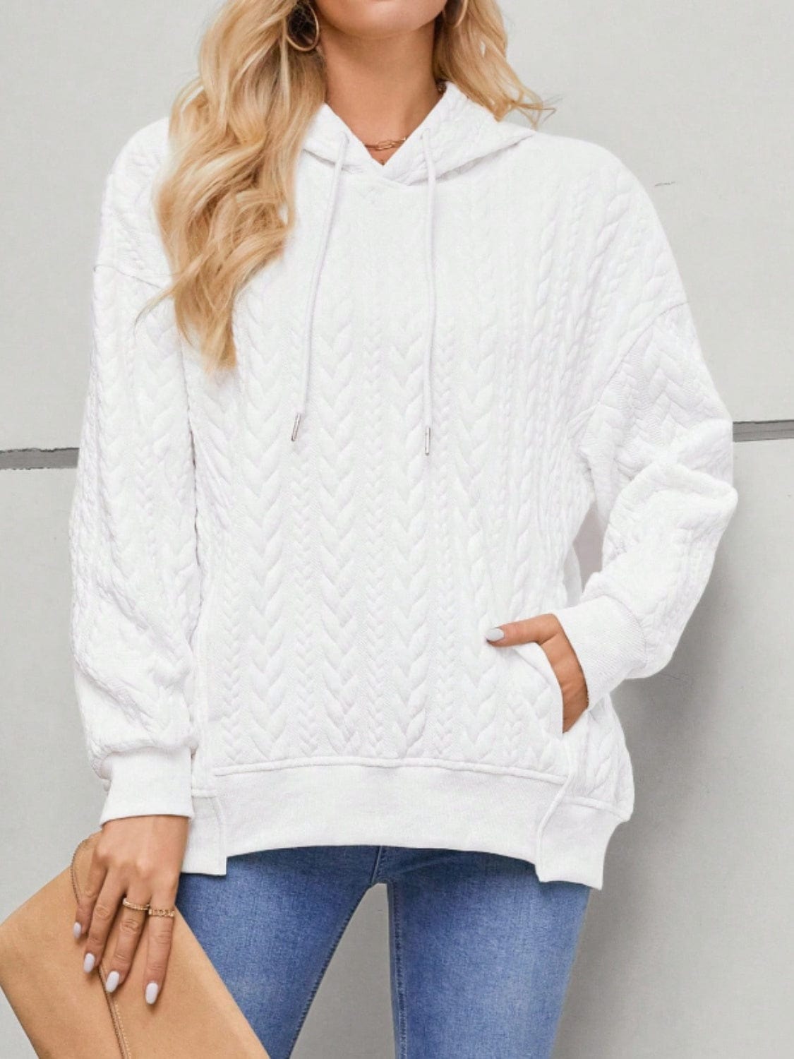 Drawstring Long Sleeve Hoodie with Pockets - Trendsi