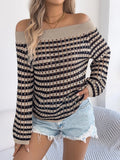 Openwork Striped Off-Shoulder Knit Top - Trendsi