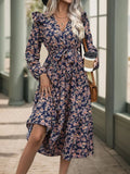 Printed Surplice Long Sleeve Midi Dress - Trendsi