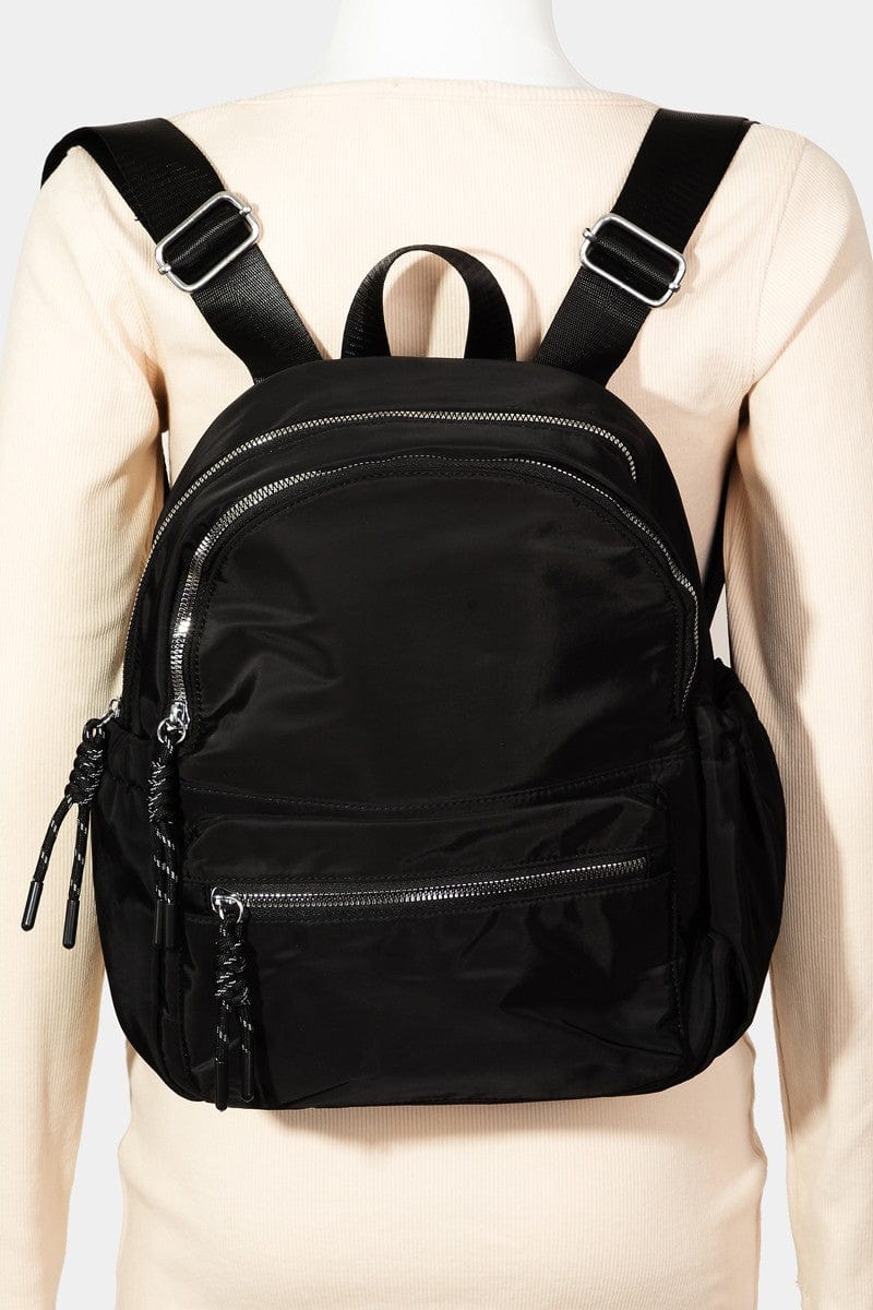 Fame Adjustable Strap Nylon Backpack Bag with Side Pockets - Trendsi