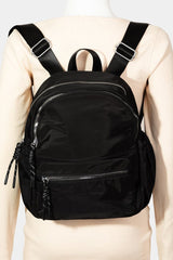 Fame Adjustable Strap Nylon Backpack Bag with Side Pockets - Trendsi