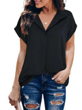 Collared Neck Short Sleeve Blouse - Trendsi - Flyclothing LLC